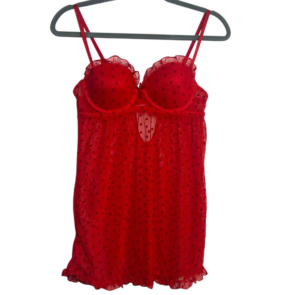 Sheer Red Padded Heart Coquette Lingerie Size S